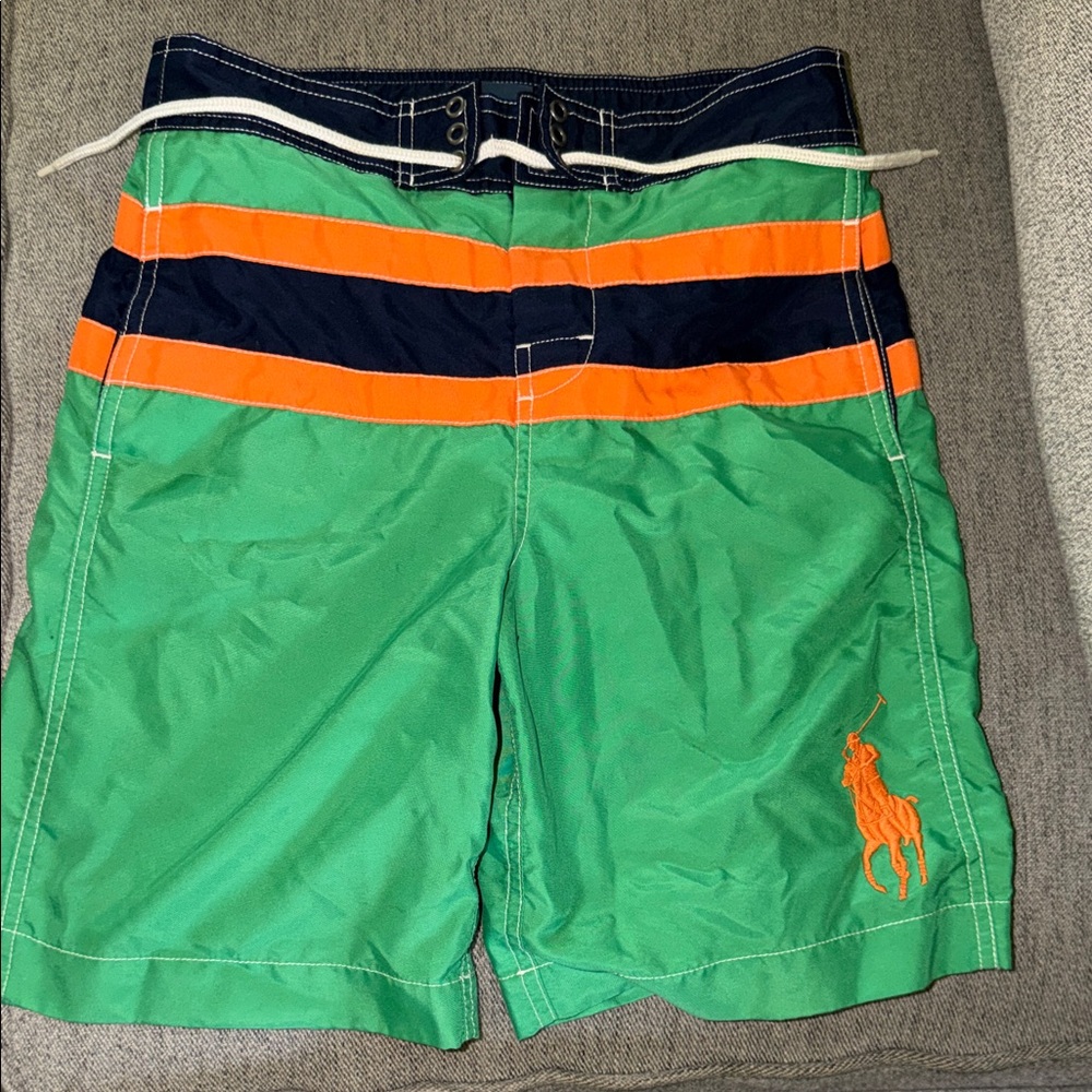 Polo by Ralph Lauren Green Navy Orange Boys Swim Trunks